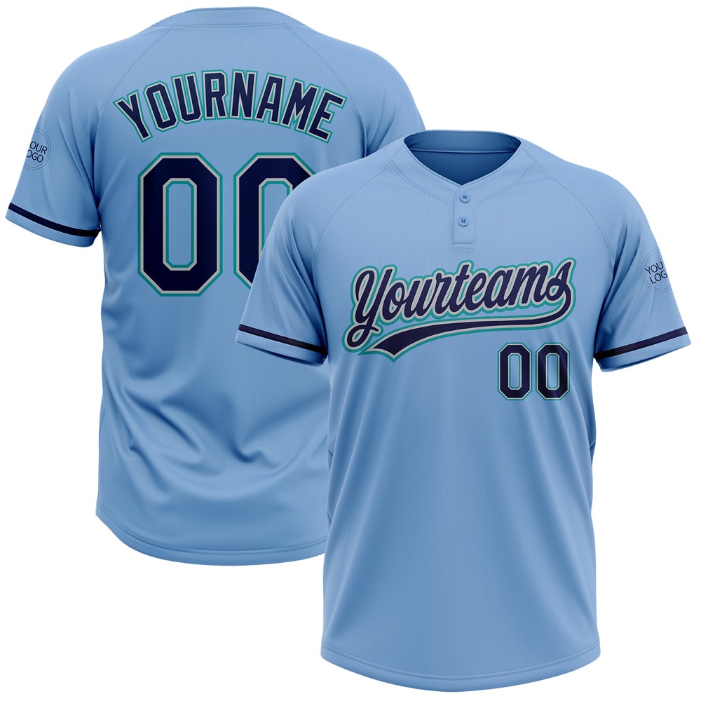 Light Blue Navy Gray Teal Two Button Unisex Softball Jersey, Custom Team Softball Jersey