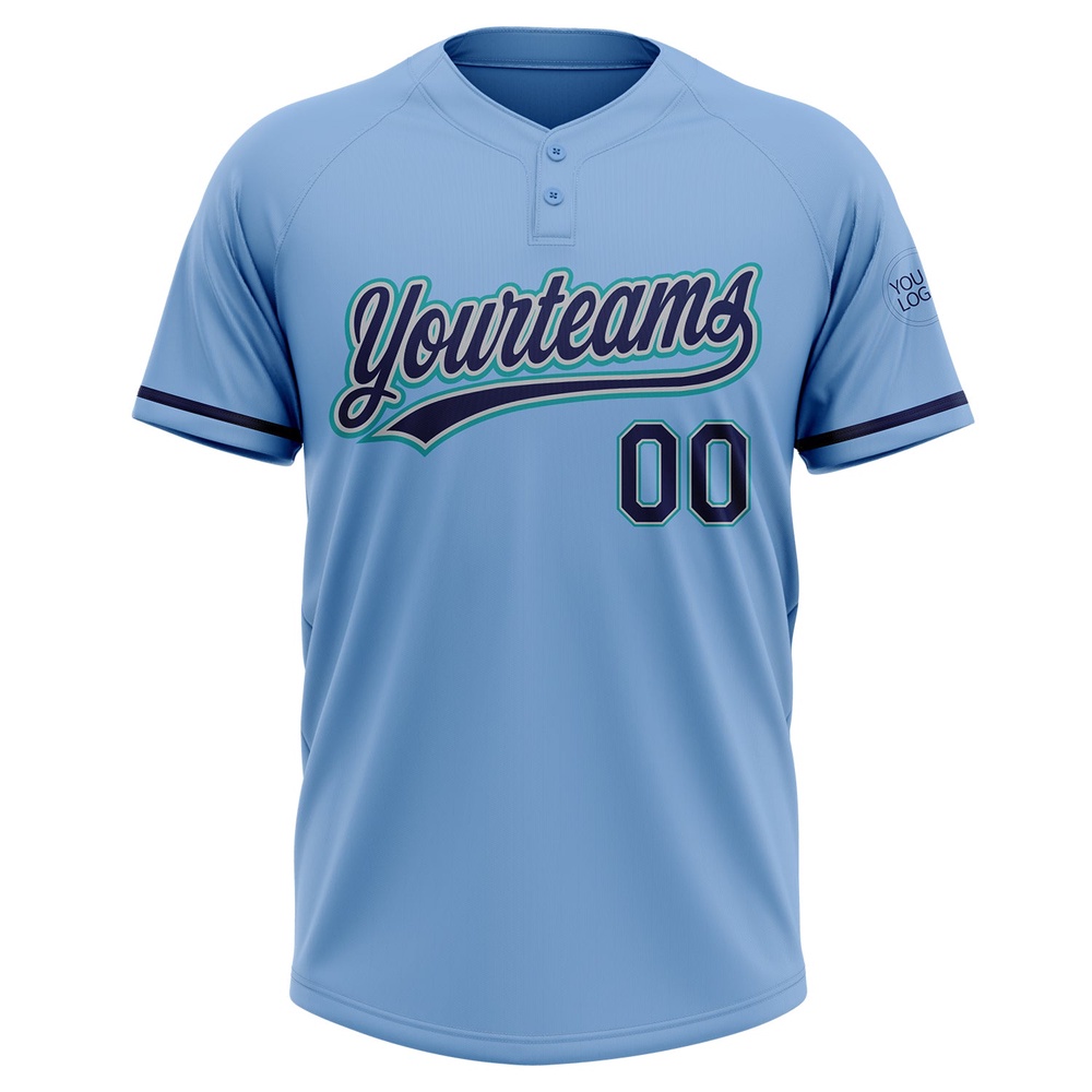 Light Blue Navy Gray Teal Two Button Unisex Softball Jersey, Custom Team Softball Jersey