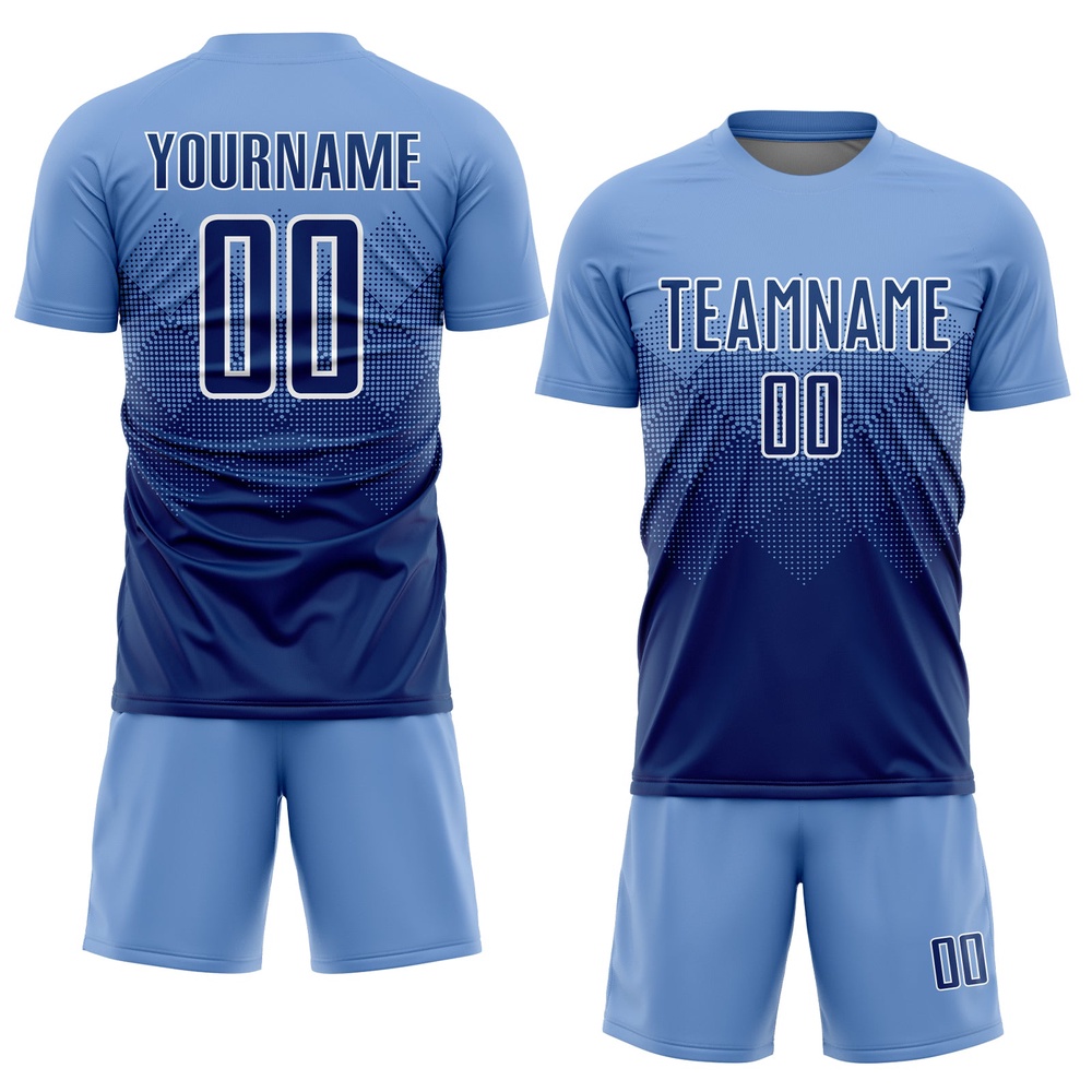 Light Blue Navy White Sublimation Soccer Uniform Jersey, Custom Team Soccer Jersey Shirt Light Blue Navy White Sublimation Soccer Uniform Jersey, Custom Team Soccer Jersey Shirt