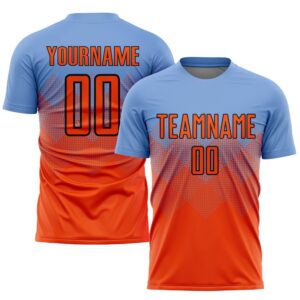 Light Blue Orange Black Sublimation Soccer Uniform…