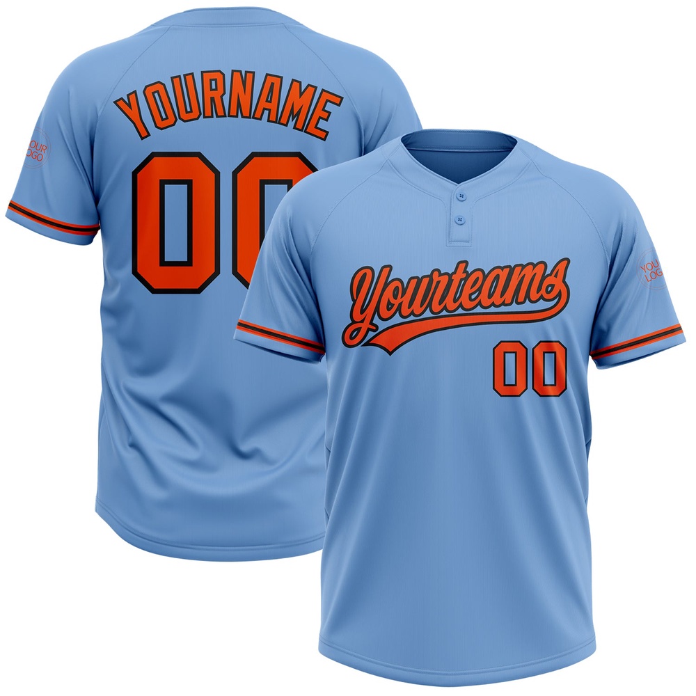 Light Blue Orange Black Two Button Unisex Softball Jersey, Custom Team Softball Jersey Light Blue Orange Black Two Button Unisex Softball Jersey, Custom Team Softball Jersey