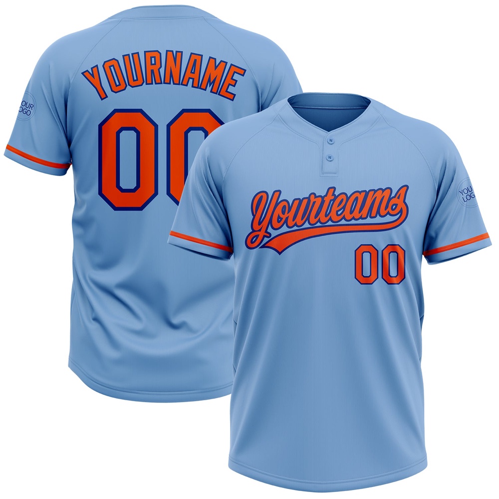 Light Blue Orange Royal Two Button Unisex Softball Jersey, Custom Team Softball Jersey