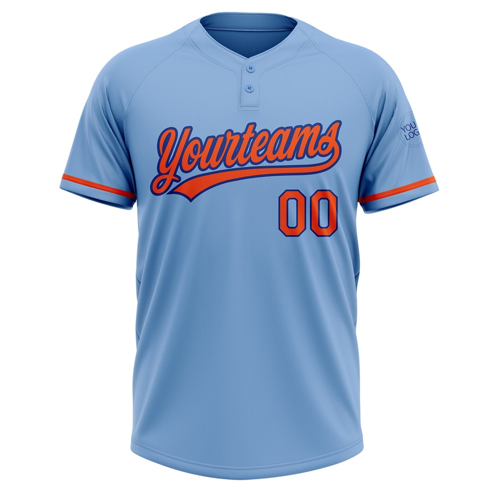 Light Blue Orange Royal Two Button Unisex Softball Jersey, Custom Team Softball Jersey
