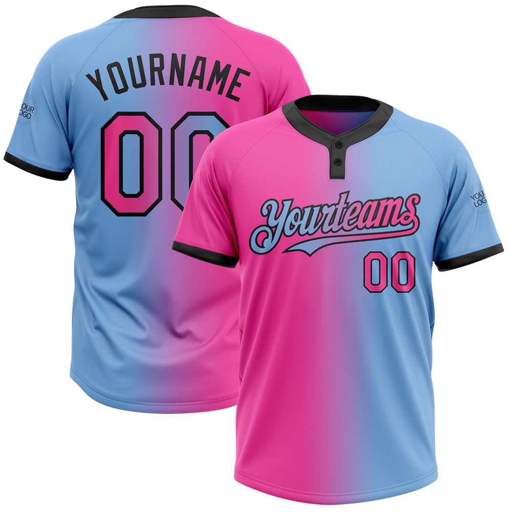 Light Blue Pink Black Gradient Fashion Two Button Unisex Softball Jersey, Custom Team Softball Jersey