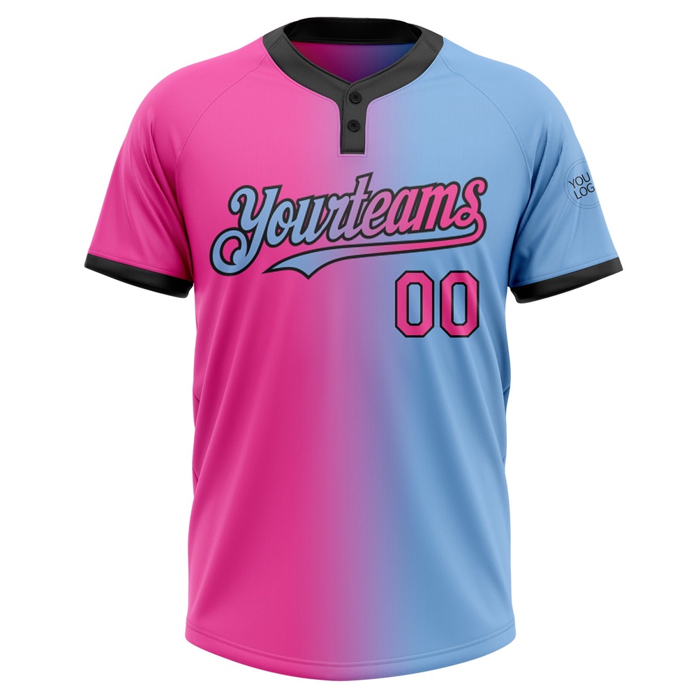 Light Blue Pink Black Gradient Fashion Two Button Unisex Softball Jersey, Custom Team Softball Jersey