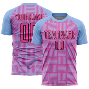 Light Blue Pink Black Lines Sublimation Soccer…