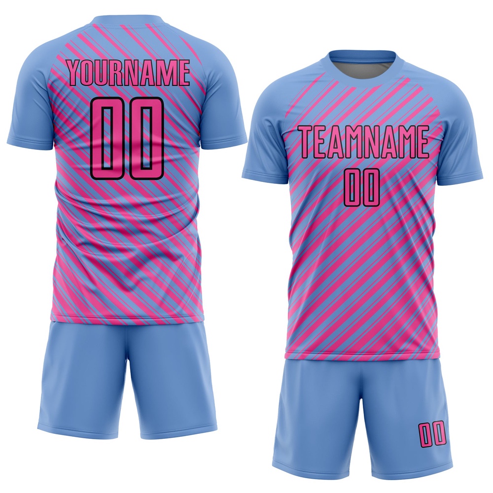 Light Blue Pink Black Slash Sublimation Soccer Uniform Jersey, Custom Team Soccer Jersey Shirt Light Blue Pink Black Slash Sublimation Soccer Uniform Jersey, Custom Team Soccer Jersey Shirt