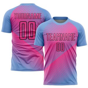 Light Blue Pink Black Sublimation Soccer Uniform…