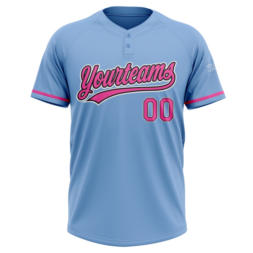 Light Blue Pink Black Two Button Unisex Softball Jersey, Custom Team Softball Jersey