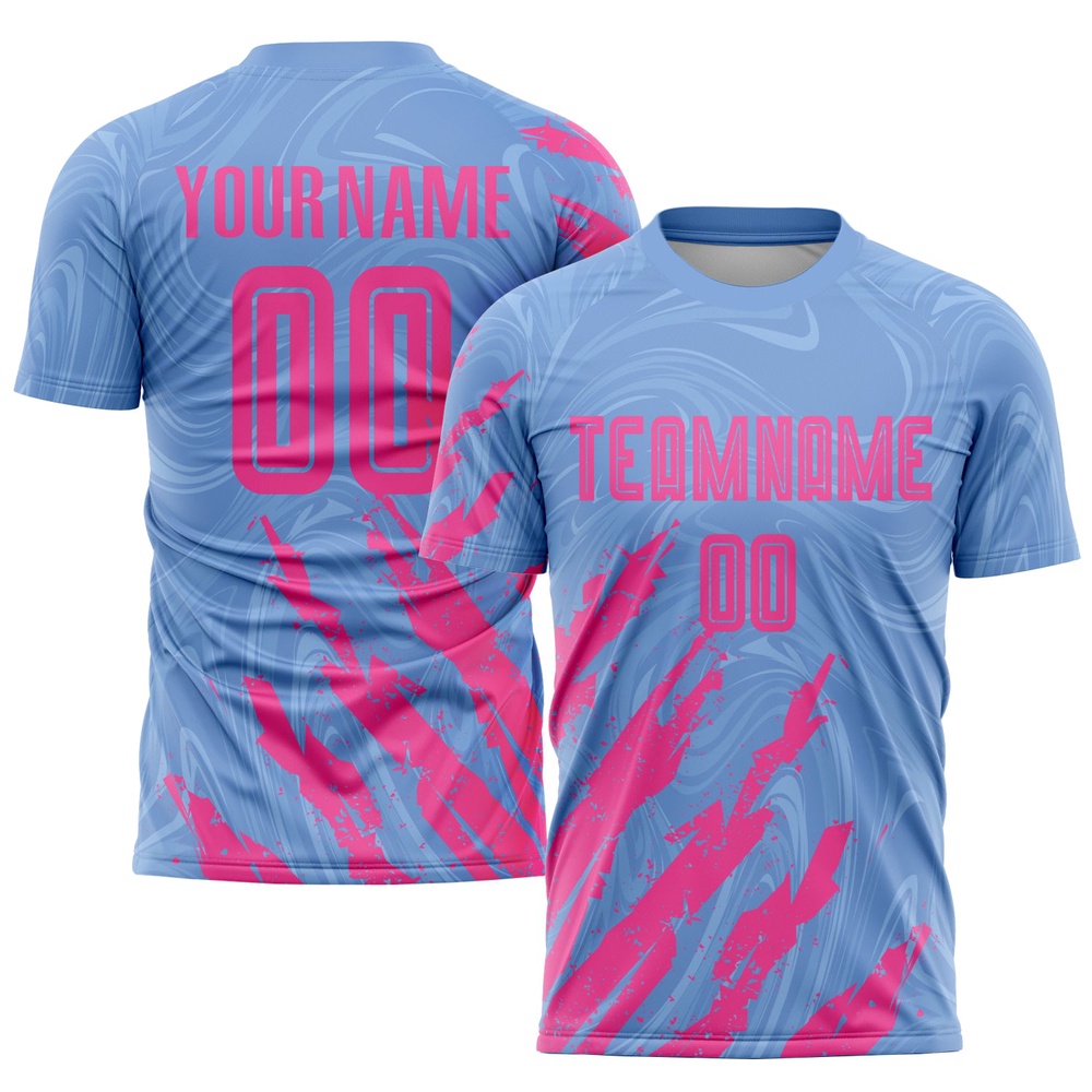 Light Blue Pink Sublimation Soccer Uniform Jersey, Custom Team Soccer Jersey Shirt Light Blue Pink Sublimation Soccer Uniform Jersey, Custom Team Soccer Jersey Shirt
