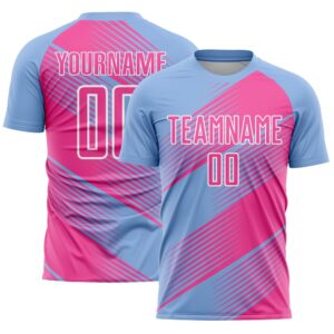 Light Blue Pink White Line Sublimation Soccer…