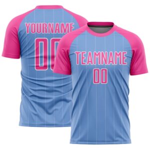 Light Blue Pink White Pinstripe Sublimation Soccer…
