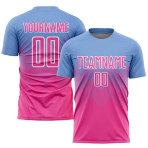 Light Blue Pink White Sublimation Soccer Uniform…