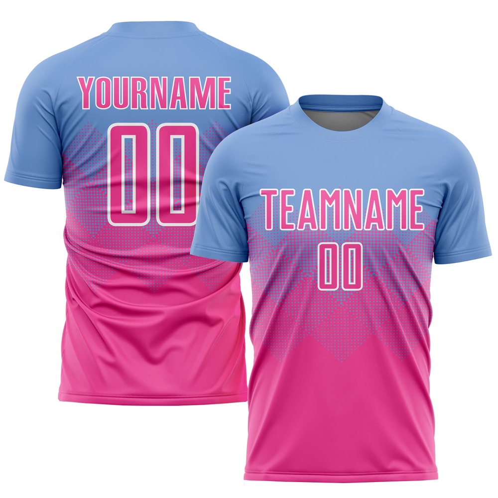 Light Blue Pink White Sublimation Soccer Uniform Jersey, Custom Team Soccer Jersey Shirt Light Blue Pink White Sublimation Soccer Uniform Jersey, Custom Team Soccer Jersey Shirt