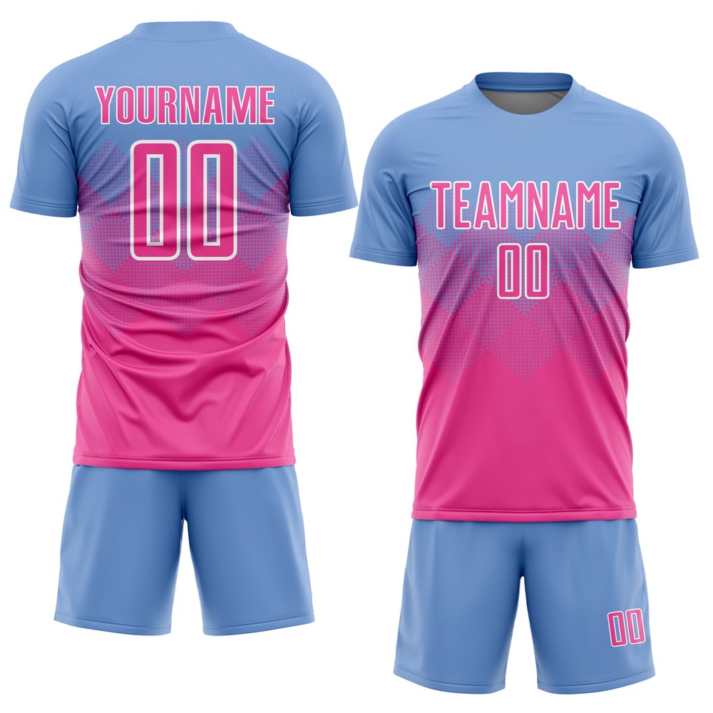 Light Blue Pink White Sublimation Soccer Uniform Jersey, Custom Team Soccer Jersey Shirt Light Blue Pink White Sublimation Soccer Uniform Jersey, Custom Team Soccer Jersey Shirt