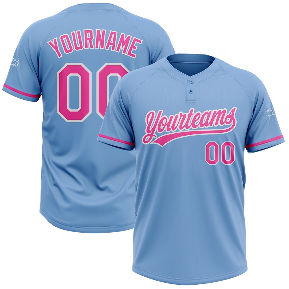 Light Blue Pink White Two Button Unisex Softball Jersey, Custom Team Softball Jersey Light Blue Pink White Two Button Unisex Softball Jersey, Custom Team Softball Jersey