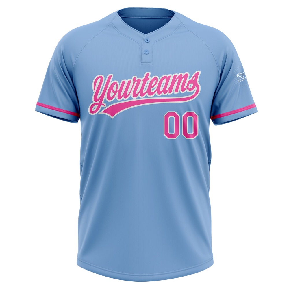 Light Blue Pink White Two Button Unisex Softball Jersey, Custom Team Softball Jersey Light Blue Pink White Two Button Unisex Softball Jersey, Custom Team Softball Jersey