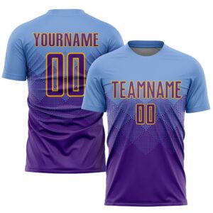 Light Blue Purple Gold Sublimation Soccer Uniform…