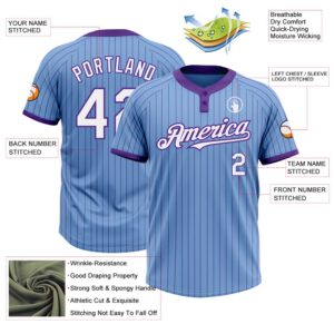 Light Blue Purple Pinstripe White Two Button Unisex Softball Jersey Custom Team Softball Jersey 3 ejazes.jpg