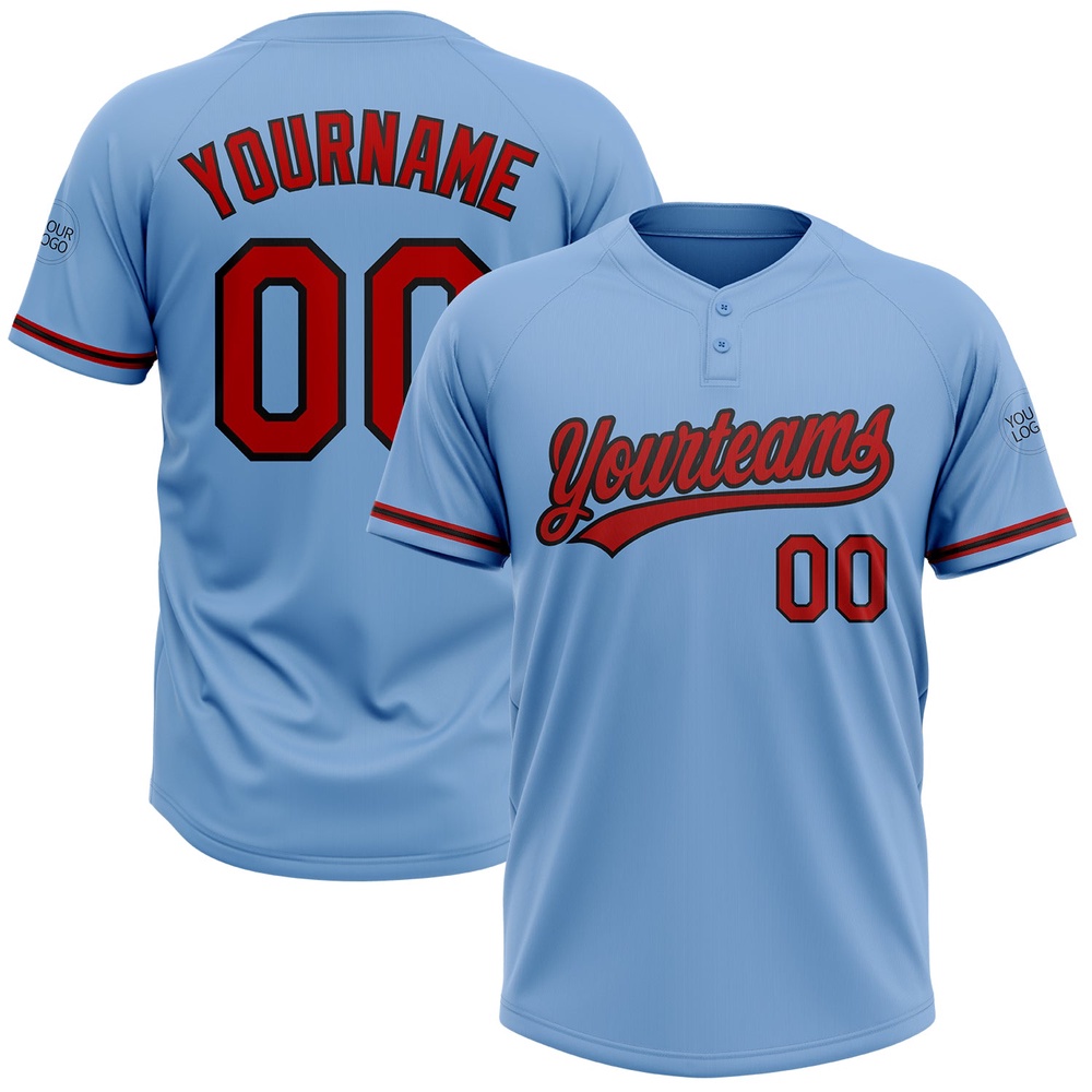 Light Blue Red Black Two Button Unisex Softball Jersey, Custom Team Softball Jersey Light Blue Red Black Two Button Unisex Softball Jersey, Custom Team Softball Jersey