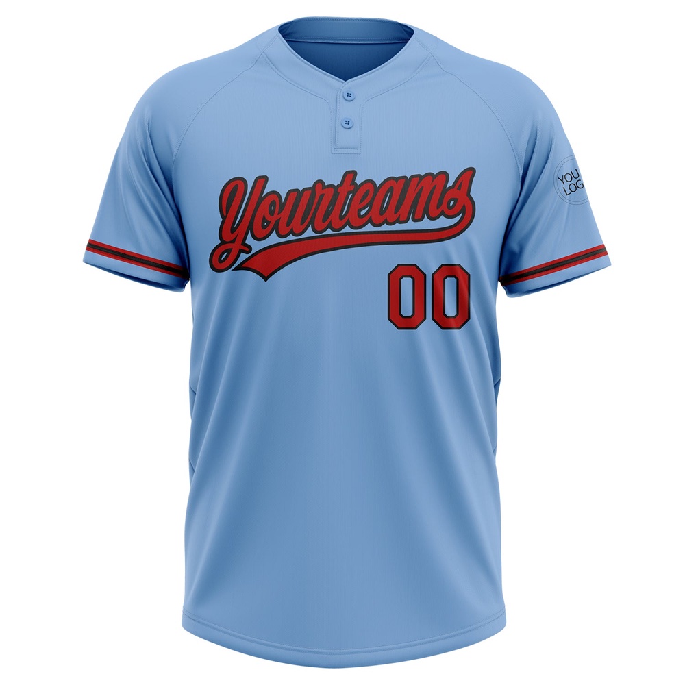 Light Blue Red Black Two Button Unisex Softball Jersey, Custom Team Softball Jersey Light Blue Red Black Two Button Unisex Softball Jersey, Custom Team Softball Jersey