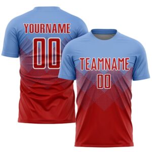 Light Blue Red White Sublimation Soccer Uniform…