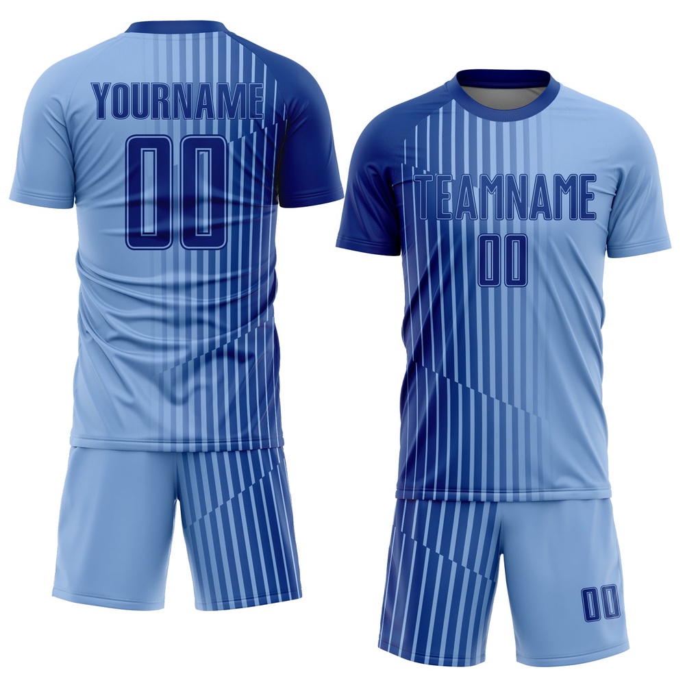 Light Blue Royal Lines Sublimation Soccer Uniform Jersey, Custom Team Soccer Jersey Shirt Light Blue Royal Lines Sublimation Soccer Uniform Jersey, Custom Team Soccer Jersey Shirt