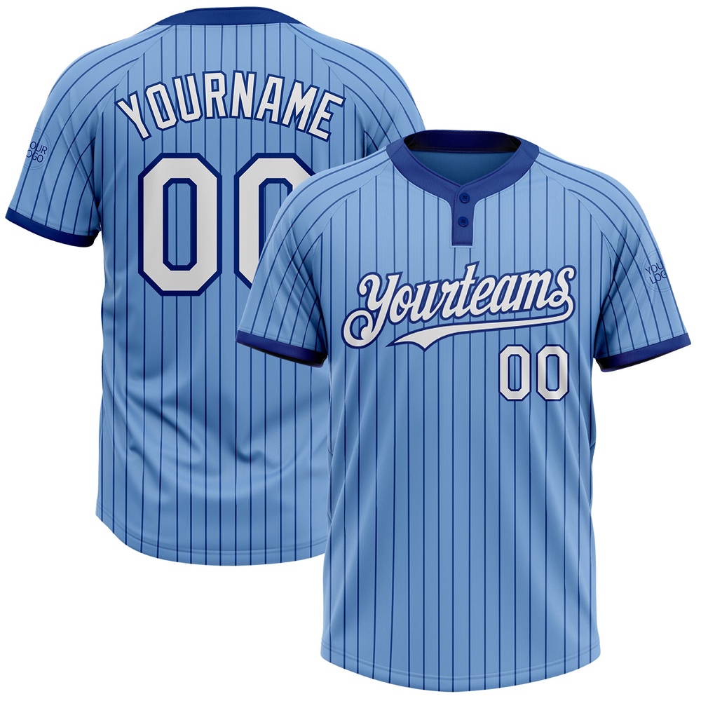 Light Blue Royal Pinstripe White Two Button Unisex Softball Jersey, Custom Team Softball Jersey Light Blue Royal Pinstripe White Two Button Unisex Softball Jersey, Custom Team Softball Jersey