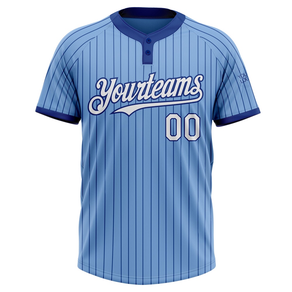 Light Blue Royal Pinstripe White Two Button Unisex Softball Jersey, Custom Team Softball Jersey Light Blue Royal Pinstripe White Two Button Unisex Softball Jersey, Custom Team Softball Jersey