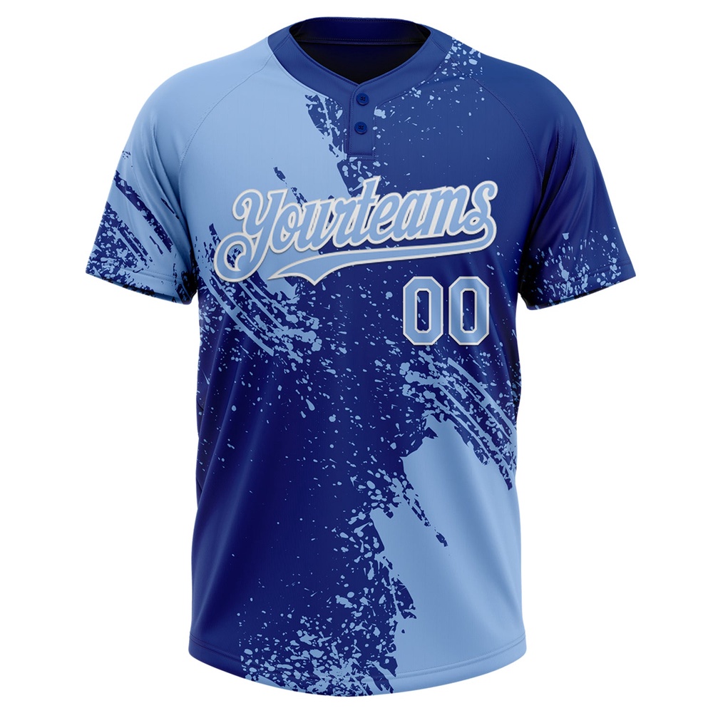 Light Blue Royal White 3D Pattern Abstract Brush Stroke Two Button Unisex Softball Jersey, Custom Team Softball Jersey Light Blue Royal White 3D Pattern Abstract Brush Stroke Two Button Unisex Softball Jersey, Custom Team Softball Jersey