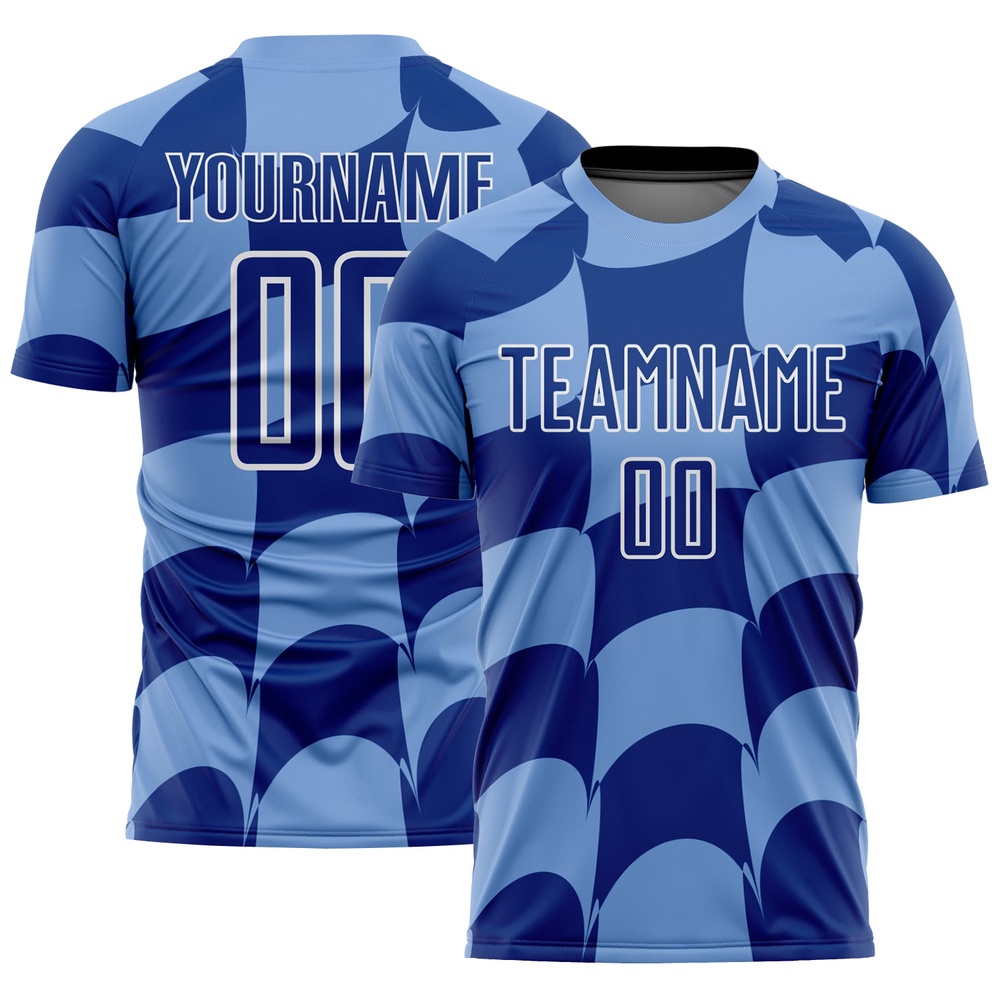 Light Blue Royal White Plaid Sublimation Soccer Uniform Jersey, Custom Team Soccer Jersey Shirt Light Blue Royal White Plaid Sublimation Soccer Uniform Jersey, Custom Team Soccer Jersey Shirt