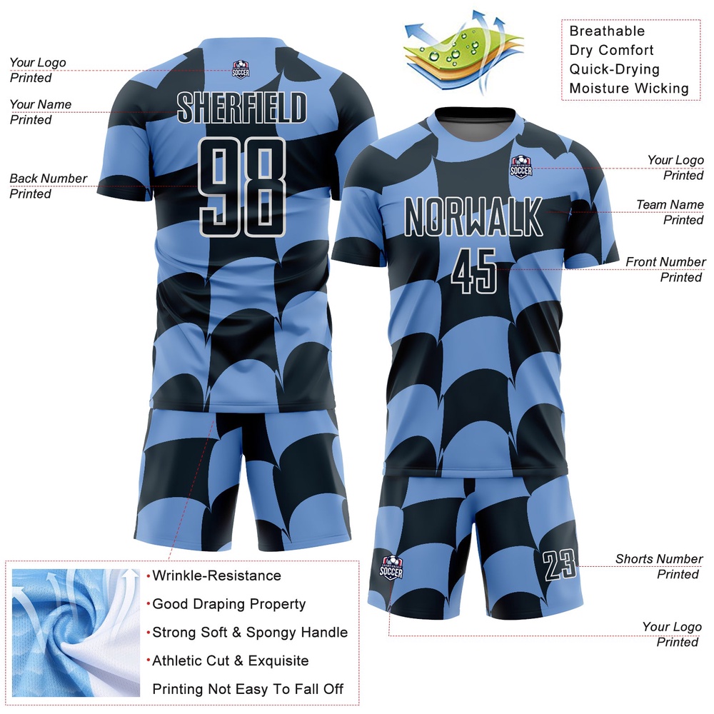 Light Blue Royal White Plaid Sublimation Soccer Uniform Jersey, Custom Team Soccer Jersey Shirt Light Blue Royal White Plaid Sublimation Soccer Uniform Jersey, Custom Team Soccer Jersey Shirt