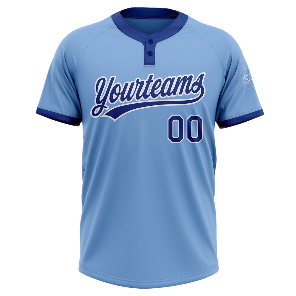 Light Blue Royal White Two Button Unisex Softball Jersey, Custom Team Softball Jersey Light Blue Royal White Two Button Unisex Softball Jersey, Custom Team Softball Jersey