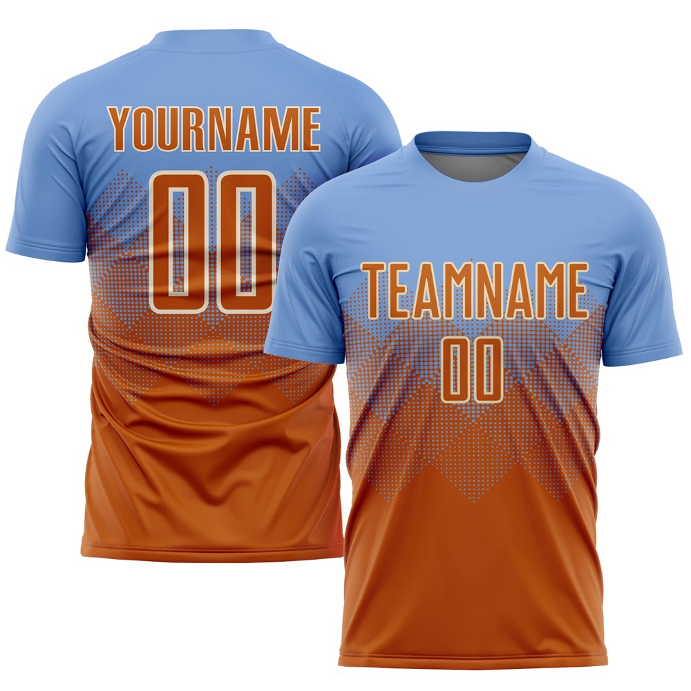 Light Blue Texas Orange Cream Sublimation Soccer Uniform Jersey, Custom Team Soccer Jersey Shirt