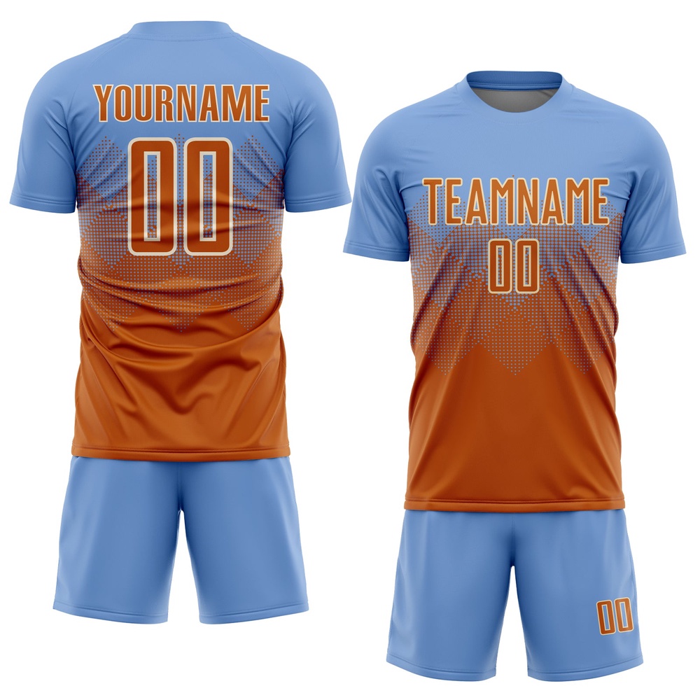 Light Blue Texas Orange Cream Sublimation Soccer Uniform Jersey, Custom Team Soccer Jersey Shirt