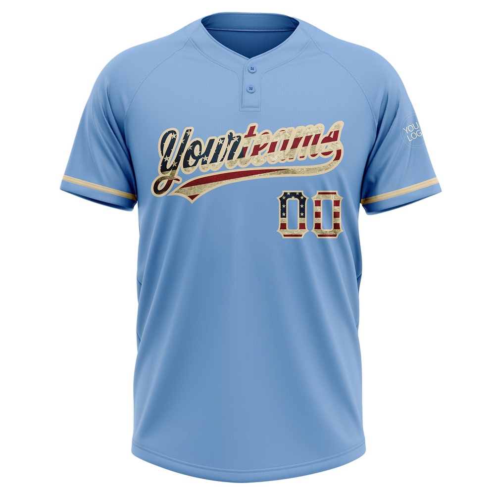 Light Blue Vintage USA Flag City Cream Two Button Unisex Softball Jersey, Custom Team Softball Jersey Light Blue Vintage USA Flag City Cream Two Button Unisex Softball Jersey, Custom Team Softball Jersey