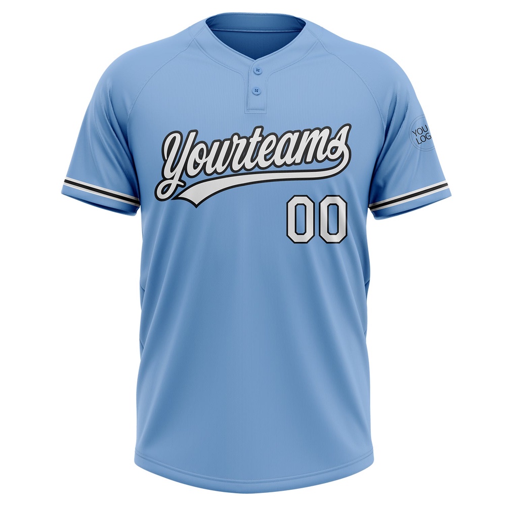 Light Blue White Black Two Button Unisex Softball Jersey, Custom Team Softball Jersey Light Blue White Black Two Button Unisex Softball Jersey, Custom Team Softball Jersey