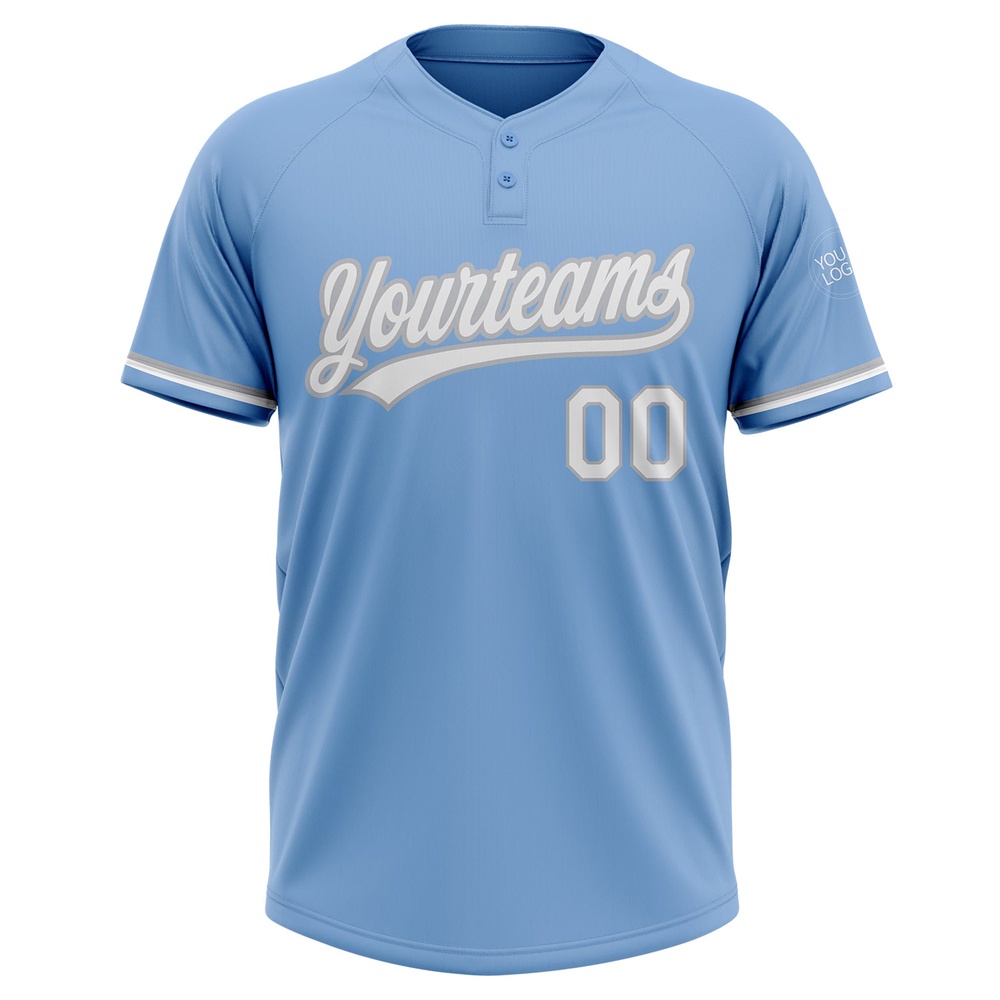 Light Blue White Gray Two Button Unisex Softball Jersey, Custom Team Softball Jersey