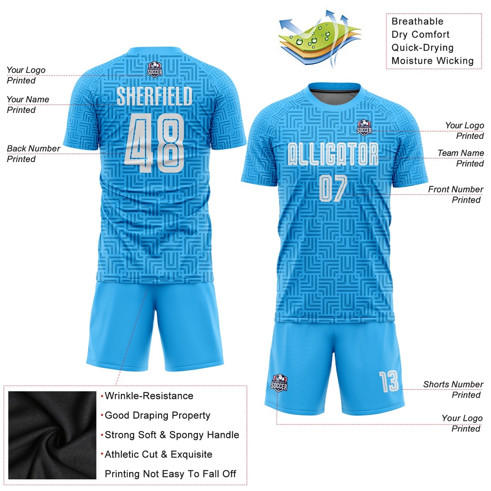 Light Blue White Home Sublimation Soccer Uniform Jersey, Custom Team Soccer Jersey Shirt Light Blue White Home Sublimation Soccer Uniform Jersey, Custom Team Soccer Jersey Shirt