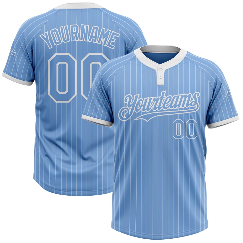 Light Blue White Pinstripe White Two Button Unisex Softball Jersey, Custom Team Softball Jersey Light Blue White Pinstripe White Two Button Unisex Softball Jersey, Custom Team Softball Jersey