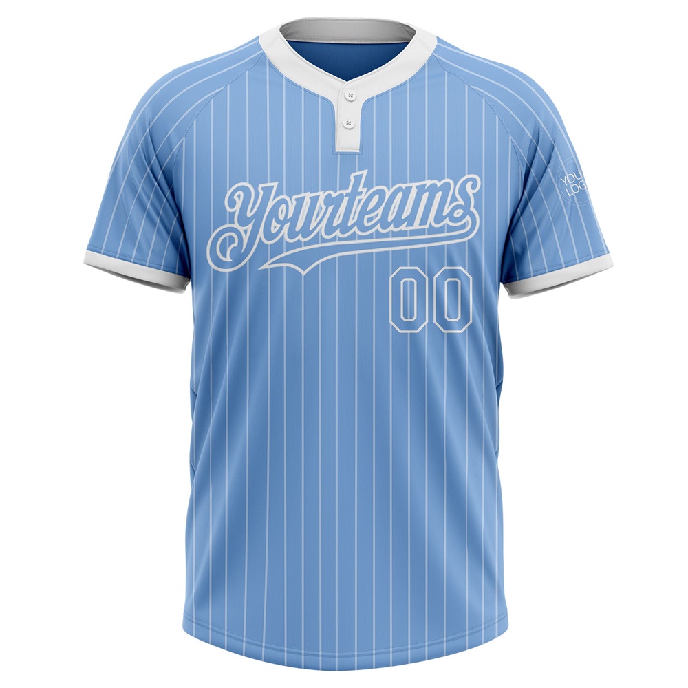 Light Blue White Pinstripe White Two Button Unisex Softball Jersey, Custom Team Softball Jersey Light Blue White Pinstripe White Two Button Unisex Softball Jersey, Custom Team Softball Jersey