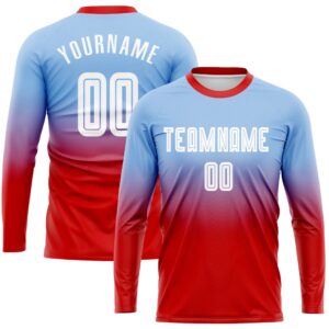Light Blue White Red Sublimation Long Sleeve…