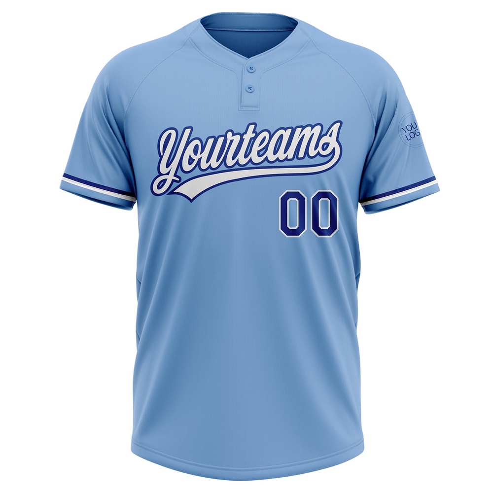 Light Blue White Royal Two Button Unisex Softball Jersey, Custom Team Softball Jersey Light Blue White Royal Two Button Unisex Softball Jersey, Custom Team Softball Jersey