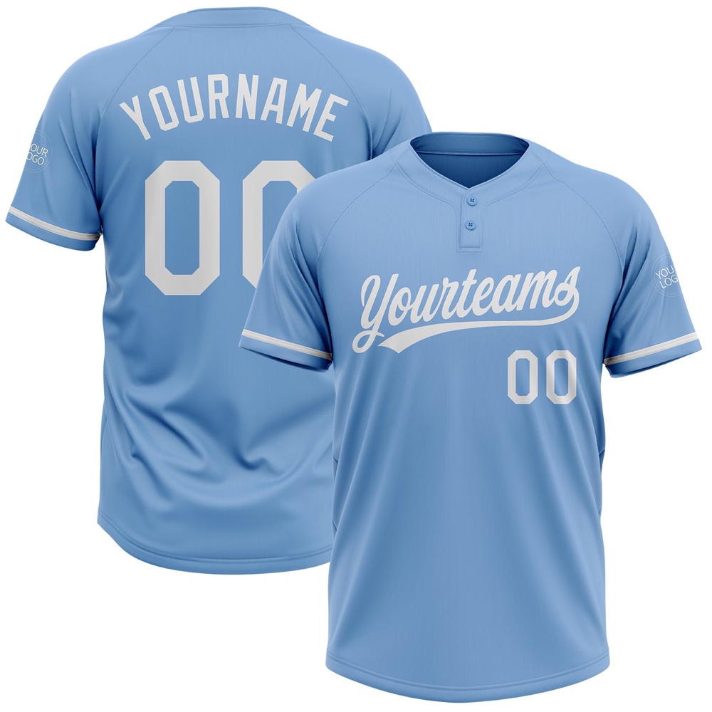 Light Blue White Two Button Unisex Softball Jersey, Custom Team Softball Jersey Light Blue White Two Button Unisex Softball Jersey, Custom Team Softball Jersey