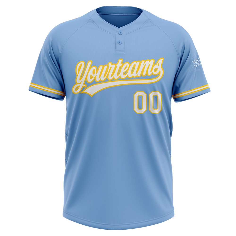 Light Blue White Yellow Two Button Unisex Softball Jersey, Custom Team Softball Jersey Light Blue White Yellow Two Button Unisex Softball Jersey, Custom Team Softball Jersey