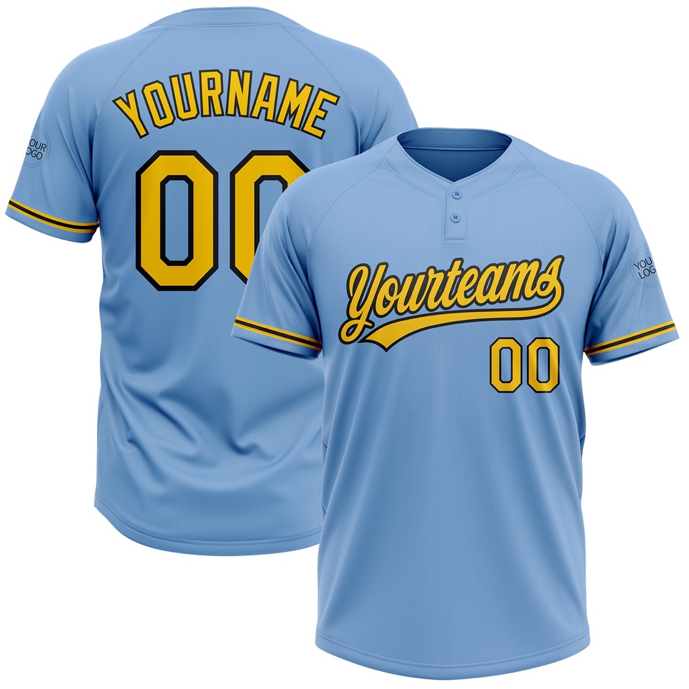 Light Blue Yellow Black Two Button Unisex Softball Jersey, Custom Team Softball Jersey