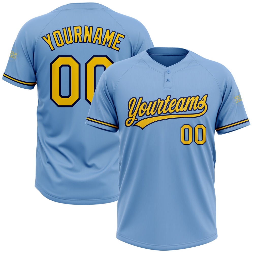 Light Blue Yellow Navy Two Button Unisex Softball Jersey, Custom Team Softball Jersey Light Blue Yellow Navy Two Button Unisex Softball Jersey, Custom Team Softball Jersey
