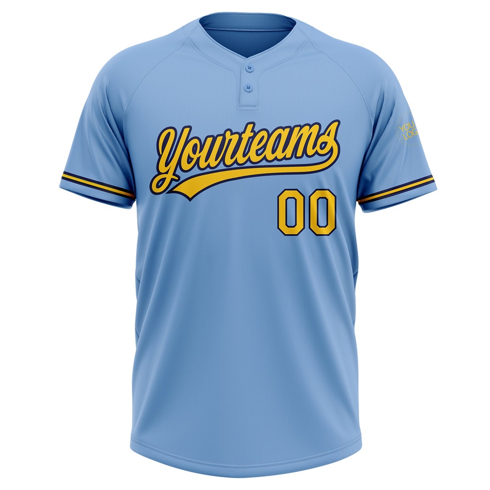 Light Blue Yellow Navy Two Button Unisex Softball Jersey, Custom Team Softball Jersey Light Blue Yellow Navy Two Button Unisex Softball Jersey, Custom Team Softball Jersey
