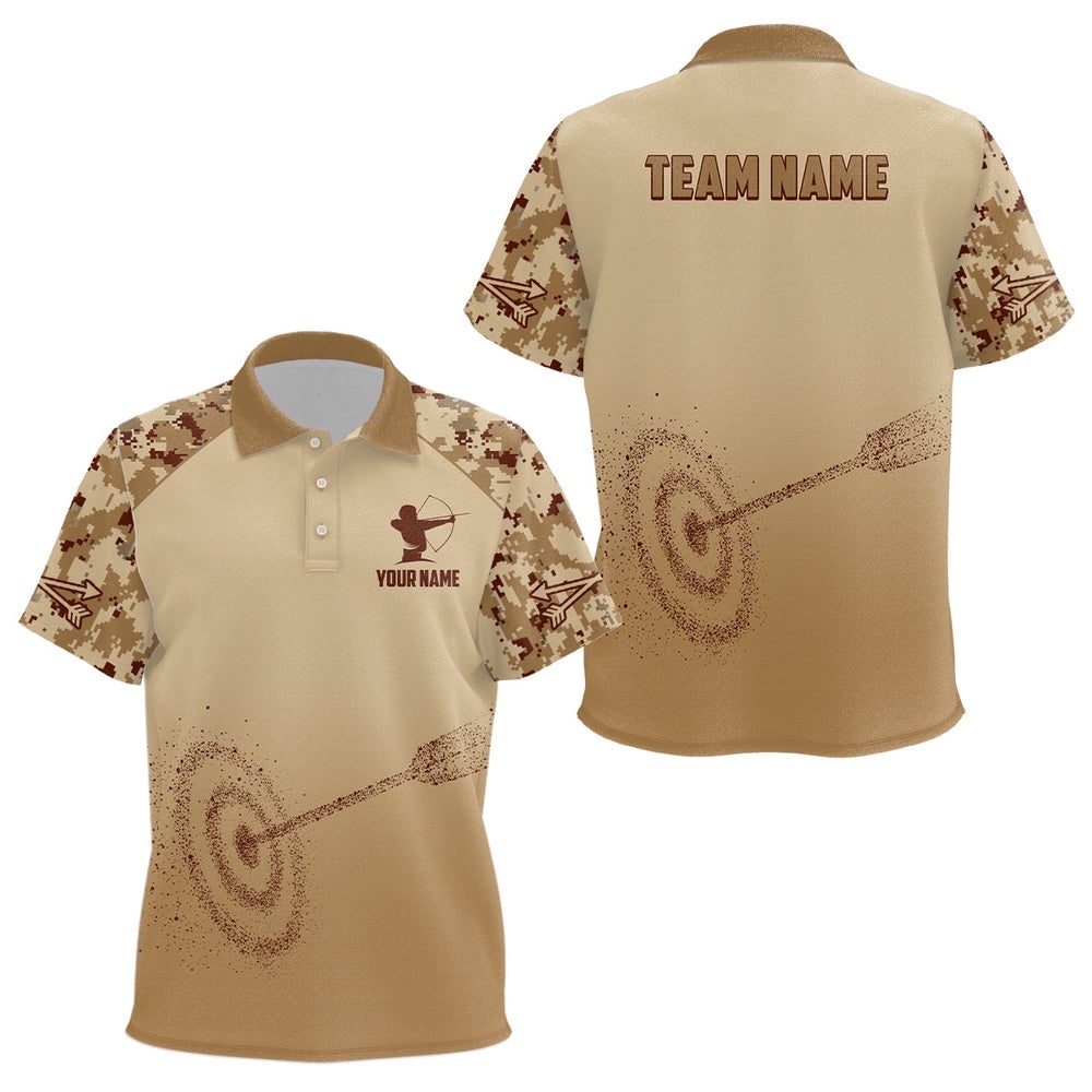 Light Brown Camo Target Archery Polo Shirts, Custom Archery Team Shirts, Custom Archery Team Polo Shirt Light Brown Camo Target Archery Polo Shirts, Custom Archery Team Shirts, Custom Archery Team Polo Shirt