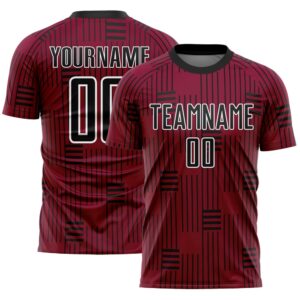 Maroon Black White Lines Sublimation Soccer Uniform…